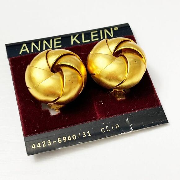 Anne Klein Vintage Brushed Gold Spiral Clip Earrings - Picture 1 of 5